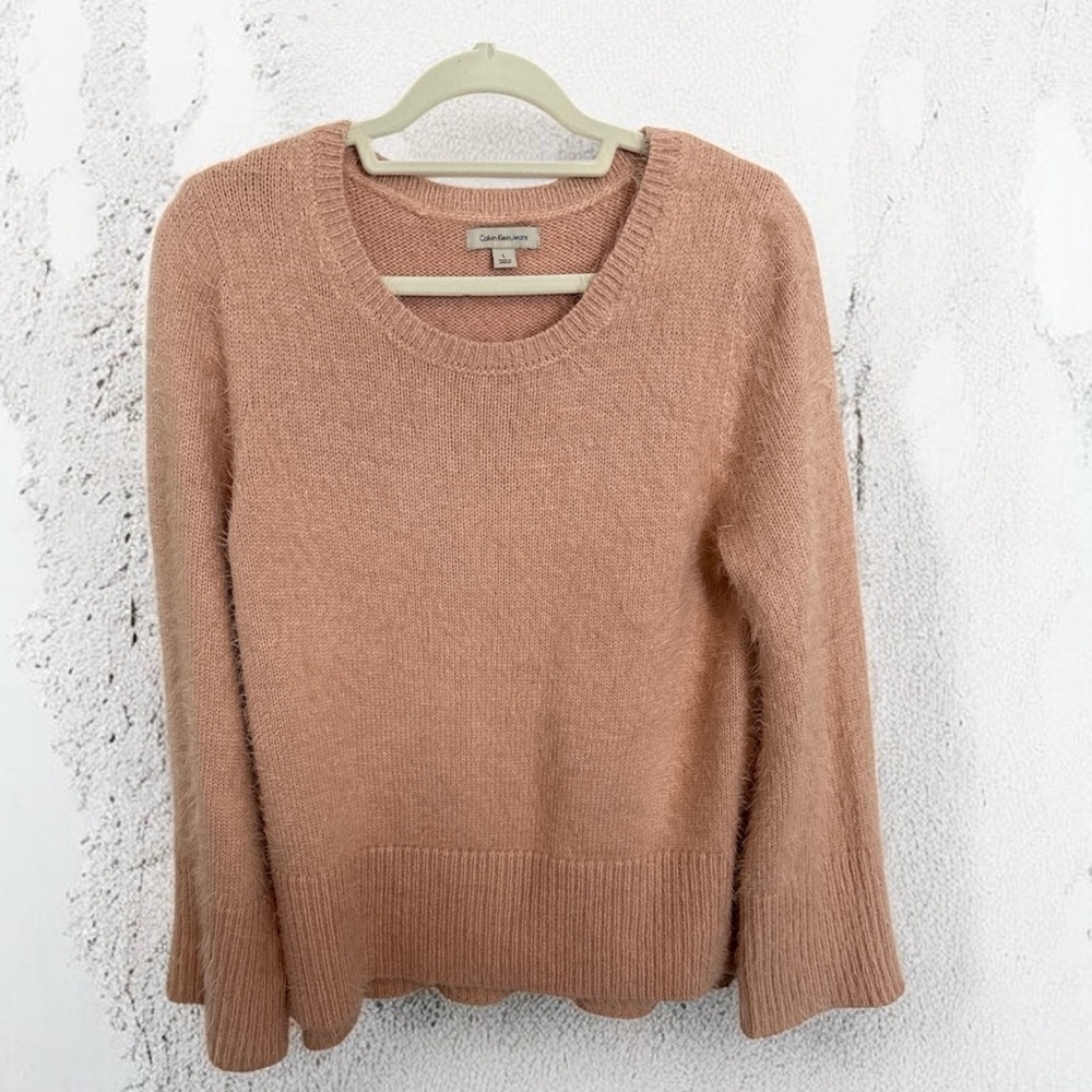 Calvin Klein Jeans Women Large Sweater Blush Pink Eyelash Knit Stretch